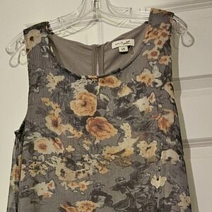 Dress Simply Noelle Sleeveless w/Floral Sheer Overlay in Gray and Burnt Orange